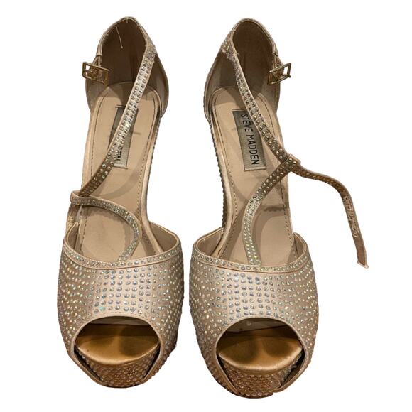 Steve Madden champagne Angylna1 Platform crystal Heels Rhinestones shoes sz 7.5m - Picture 3 of 8